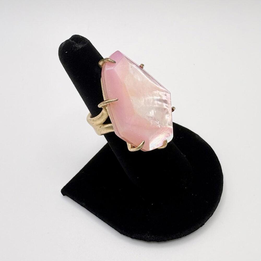 Kendra Scott Ring Megan Cocktail Statement Asymmetric Pink MotherofPearl Sz 6.75